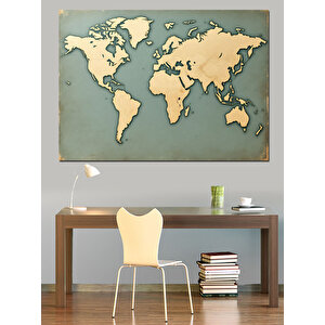 Eski Dünya Haritası Dekoratif Kanvas - Mdf Ahşap Tablo 35x50 cm