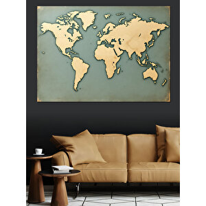 Eski Dünya Haritası Dekoratif Kanvas - Mdf Ahşap Tablo