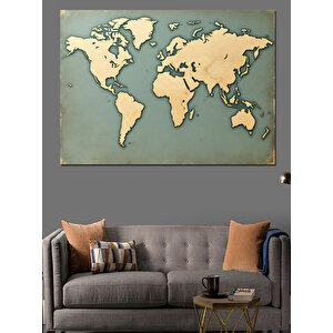 Eski Dünya Haritası Dekoratif Kanvas - Mdf Ahşap Tablo 100x140 cm