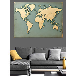 Eski Dünya Haritası Dekoratif Kanvas - Mdf Ahşap Tablo 100x140 cm