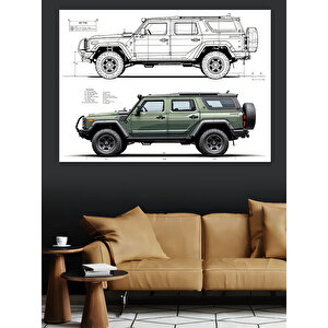 Araç Tasarımı Teknik Çizim Planı Dekoratif Kanvas - Mdf Ahşap Tablo