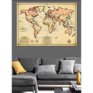 Retro Dünya Harita Çizimi Dekoratif Kanvas - Mdf Ahşap Tablo