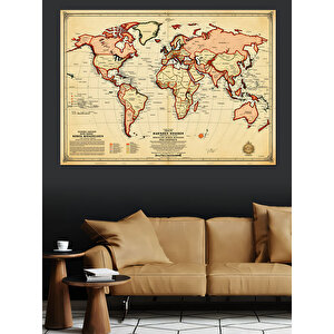 Retro Dünya Harita Çizimi Dekoratif Kanvas - Mdf Ahşap Tablo