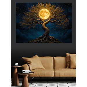 Altın Işıklı Hayat Ağacı Dekoratif Kanvas - Mdf Ahşap Tablo