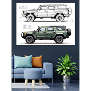 Araç Tasarımı Teknik Çizim Planı Dekoratif Kanvas - Mdf Ahşap Tablo 25x35 cm