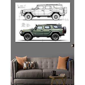 Araç Tasarımı Teknik Çizim Planı Dekoratif Kanvas - Mdf Ahşap Tablo 25x35 cm