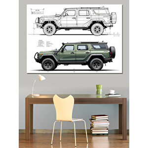 Araç Tasarımı Teknik Çizim Planı Dekoratif Kanvas - Mdf Ahşap Tablo 25x35 cm