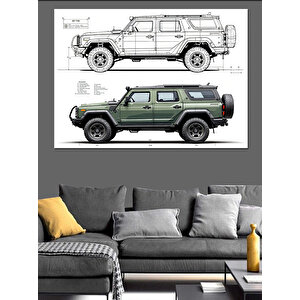 Araç Tasarımı Teknik Çizim Planı Dekoratif Kanvas - Mdf Ahşap Tablo