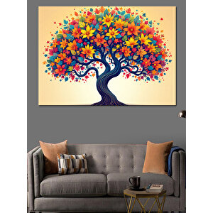 Renkli Hayat Ağacı Dekoratif Kanvas - Mdf Ahşap Tablo