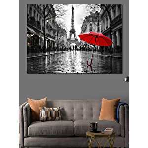 Paris'te Yağmur Altında Şemsiye Dekoratif Kanvas - Mdf Ahşap Tablo 35x50 cm