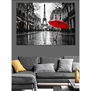 Paris'te Yağmur Altında Şemsiye Dekoratif Kanvas - Mdf Ahşap Tablo 35x50 cm
