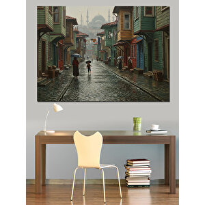 Islak Sokakta Yalnız Kadın Dekoratif Kanvas - Mdf Ahşap Tablo 100x140 cm