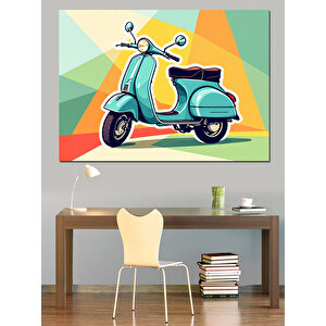 Retro Mavi Vespa Dekoratif Kanvas - Mdf Ahşap Tablo 70x100 cm