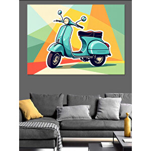 Retro Mavi Vespa Dekoratif Kanvas - Mdf Ahşap Tablo 70x100 cm