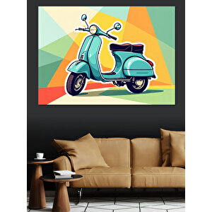 Retro Mavi Vespa Dekoratif Kanvas - Mdf Ahşap Tablo 70x100 cm