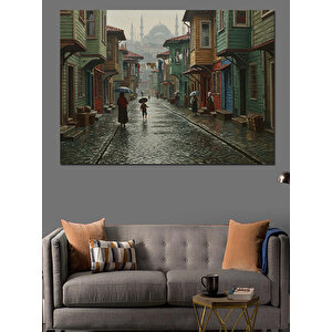 Islak Sokakta Yalnız Kadın Dekoratif Kanvas - Mdf Ahşap Tablo 35x50 cm