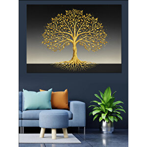Altın Hayat Ağacı Dekoratif Kanvas - Mdf Ahşap Tablo 70x100 cm