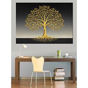 Altın Hayat Ağacı Dekoratif Kanvas - Mdf Ahşap Tablo 70x100 cm