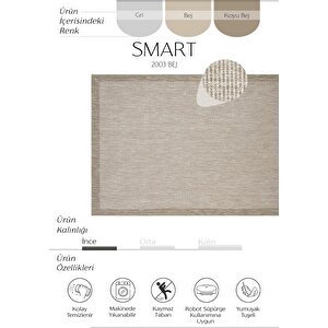 Smart 2003 Bej Kilim Halı Yıkanabilir İnce Kaymaz Taban Halı Dokuma Yazlık Balkon Kilimi 100x300 cm