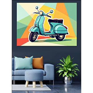 Retro Mavi Vespa Dekoratif Kanvas - Mdf Ahşap Tablo