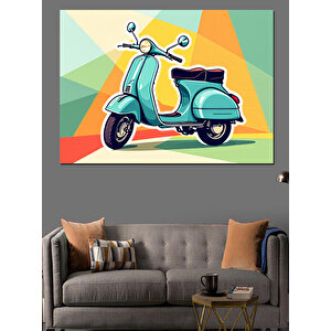 Retro Mavi Vespa Dekoratif Kanvas - Mdf Ahşap Tablo