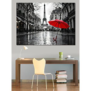 Paris'te Yağmur Altında Şemsiye Dekoratif Kanvas - Mdf Ahşap Tablo 25x35 cm