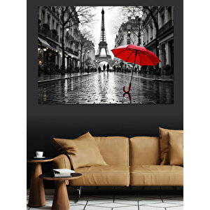 Paris'te Yağmur Altında Şemsiye Dekoratif Kanvas - Mdf Ahşap Tablo