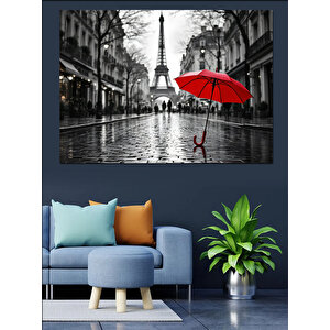Paris'te Yağmur Altında Şemsiye Dekoratif Kanvas - Mdf Ahşap Tablo