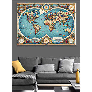 Antik Harita Dünya Tasarımı Dekoratif Kanvas - Mdf Ahşap Tablo 100x140 cm