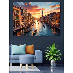 Venedik Gondol Günbatımı Manzara Dekoratif Kanvas - Mdf Ahşap Tablo 25x35 cm
