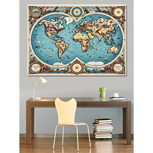 Antik Harita Dünya Tasarımı Dekoratif Kanvas - Mdf Ahşap Tablo 70x100 cm
