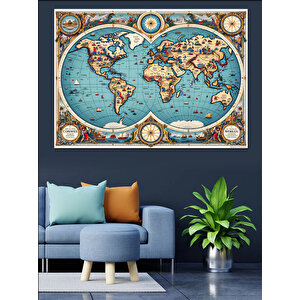 Antik Harita Dünya Tasarımı Dekoratif Kanvas - Mdf Ahşap Tablo