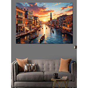 Venedik Gondol Günbatımı Manzara Dekoratif Kanvas - Mdf Ahşap Tablo 50x70 cm