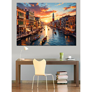 Venedik Gondol Günbatımı Manzara Dekoratif Kanvas - Mdf Ahşap Tablo 50x70 cm