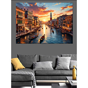 Venedik Gondol Günbatımı Manzara Dekoratif Kanvas - Mdf Ahşap Tablo