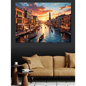 Venedik Gondol Günbatımı Manzara Dekoratif Kanvas - Mdf Ahşap Tablo