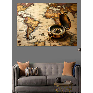 Antik Harita Ve Pusula Dekoratif Kanvas - Mdf Ahşap Tablo