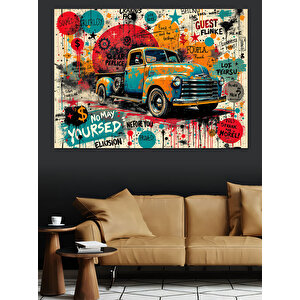 Retro Kamyonla Sokak Grafiti Dekoratif Kanvas - Mdf Ahşap Tablo
