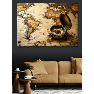 Antik Harita Ve Pusula Dekoratif Kanvas - Mdf Ahşap Tablo 50x70 cm