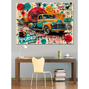 Retro Kamyonla Sokak Grafiti Dekoratif Kanvas - Mdf Ahşap Tablo 25x35 cm