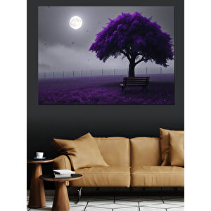 Mor Ağacın Altında Gece Dekoratif Kanvas - Mdf Ahşap Tablo 35x50 cm
