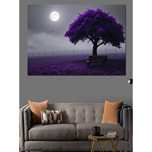 Mor Ağacın Altında Gece Dekoratif Kanvas - Mdf Ahşap Tablo