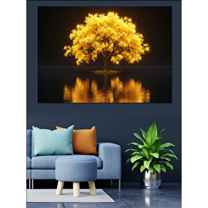 Altın Sarısı Yansıyan Ağaç Dekoratif Kanvas - Mdf Ahşap Tablo