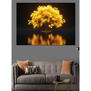 Altın Sarısı Yansıyan Ağaç Dekoratif Kanvas - Mdf Ahşap Tablo