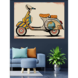 Retro Tarzda Vespa Dekoratif Kanvas - Mdf Ahşap Tablo 50x70 cm