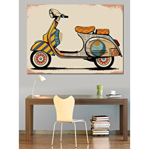 Retro Tarzda Vespa Dekoratif Kanvas - Mdf Ahşap Tablo