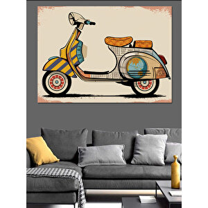 Retro Tarzda Vespa Dekoratif Kanvas - Mdf Ahşap Tablo