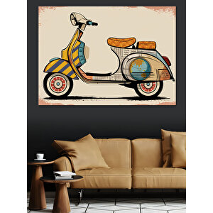 Retro Tarzda Vespa Dekoratif Kanvas - Mdf Ahşap Tablo 70x100 cm