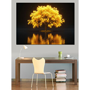 Altın Sarısı Yansıyan Ağaç Dekoratif Kanvas - Mdf Ahşap Tablo 100x140 cm