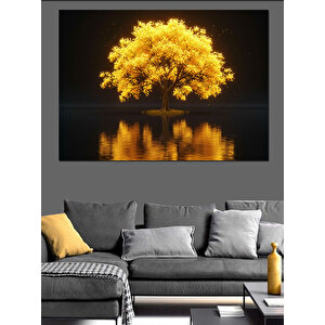 Altın Sarısı Yansıyan Ağaç Dekoratif Kanvas - Mdf Ahşap Tablo 100x140 cm